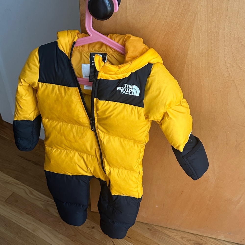The North Face Yellow and Black Infant Puffer Snowsuit